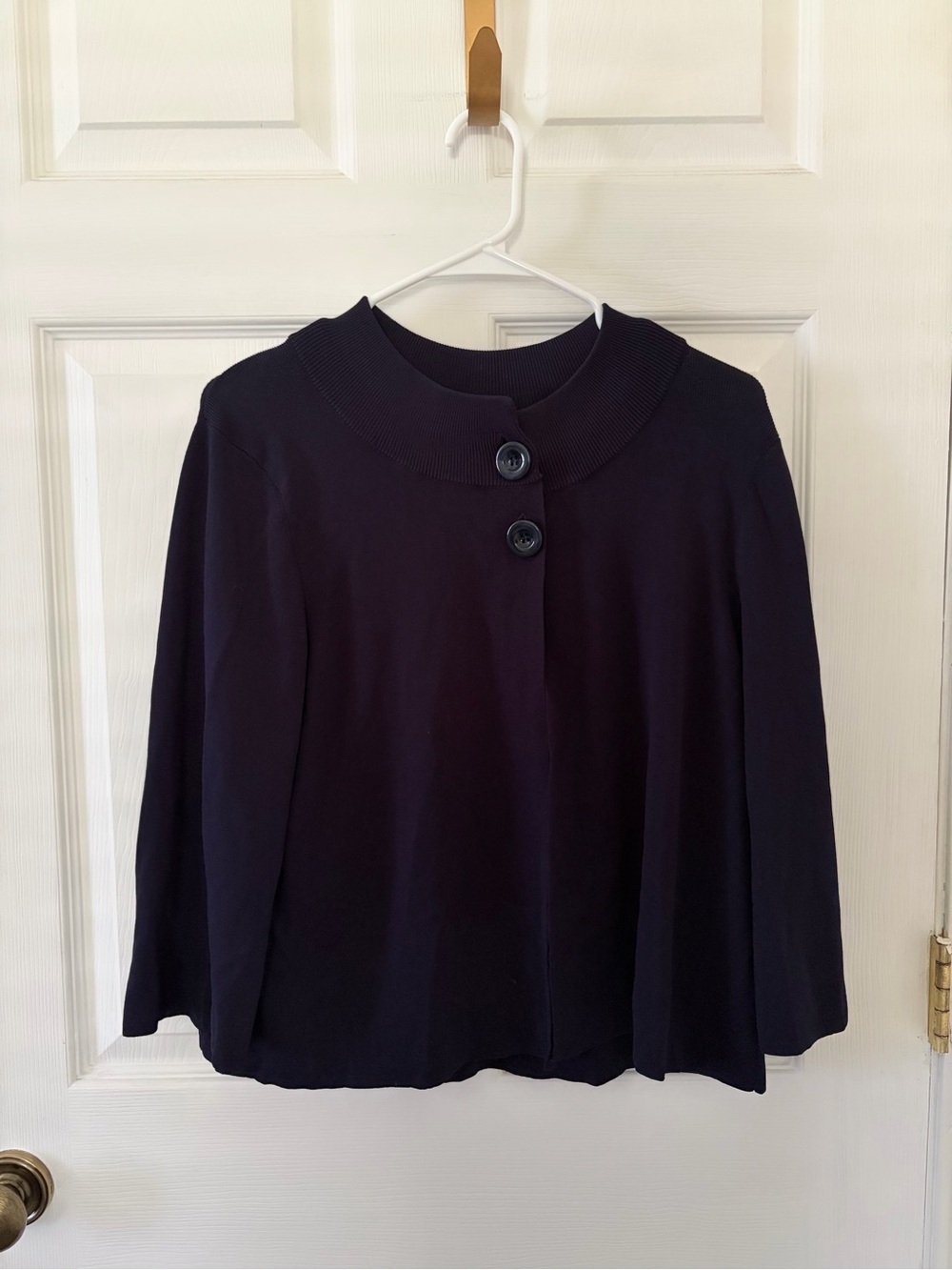 Coldwater Creek Navy Button-Front Capelet Cardigan